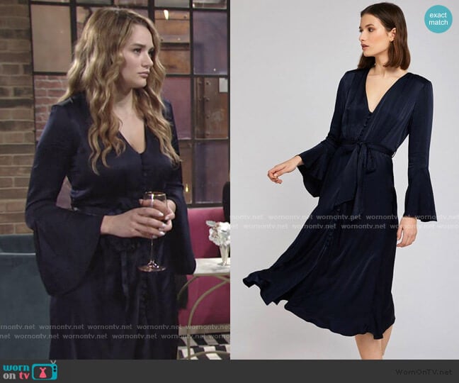 Ghost London Annabelle Dress in Navy worn by Summer Newman (Hunter King) on The Young and the Restless