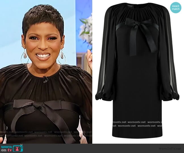 Giambattista Valli Bow Front Sheer-Sleeve Mini Dress worn by Tamron Hall on Tamron Hall Show