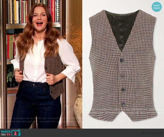 Giuliva Heritage The Andrea houndstooth wool vest worn by Drew Barrymore on The Drew Barrymore Show