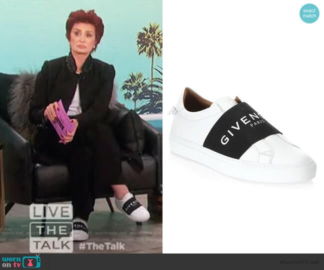 Givenchy Urban Street Logo Strap Leather Sneakers worn by Sharon Osbourne on The Talk
