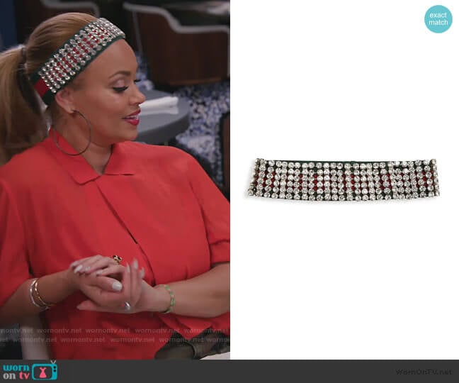 Gucci Crystal-Embellished Web Headband worn by Gizelle Bryant on The Real Housewives of Potomac