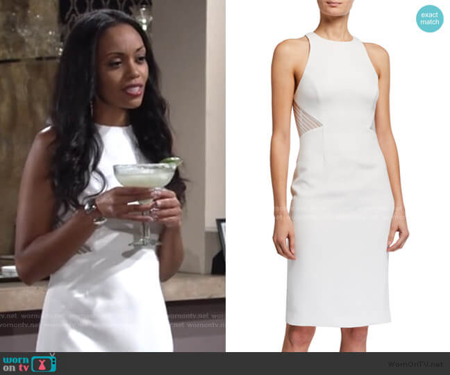 Halston Embroidered Back Heavy Crepe Halter Dress worn by Amanda Sinclair (Mishael Morgan) on The Young and the Restless