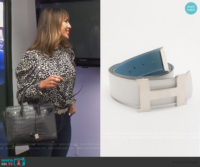 Hermes Blue & White Leather Silver Tone 'H' Buckle Belt worn by Kelly Dodd on The Real Housewives of Orange County