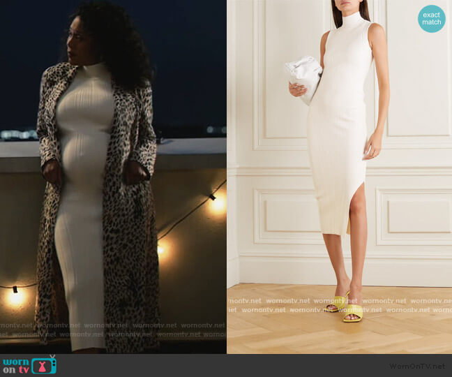 Herve Leger Ribbed-knit turtleneck midi dress worn by Lola Carmichael (Simone Missick) on All Rise