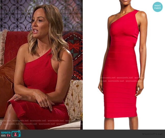 Herve Leger Icon One-Shoulder Midi Sheath Dress worn by Clare Crawley on The Bachelorette