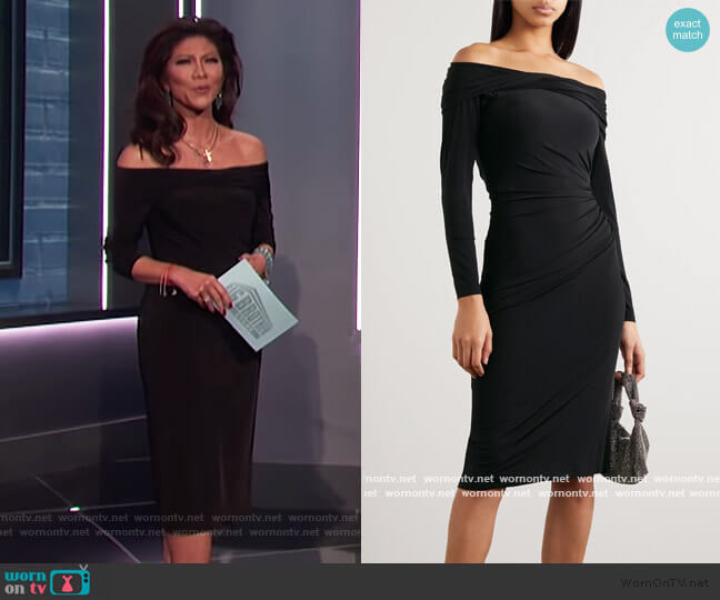 Jason Wu Off-the-shoulder ruched stretch-jersey dress worn by Julie Chen on Big Brother
