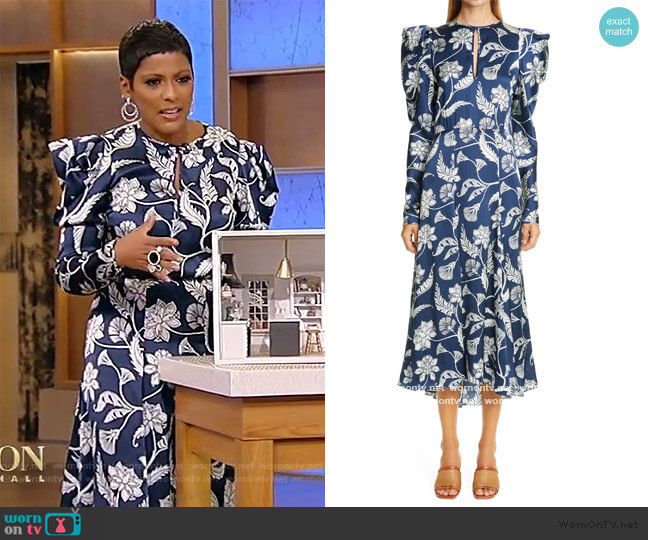 Johanna Ortiz Floral Long Sleeve Silk Midi Dress worn by Tamron Hall on Tamron Hall Show