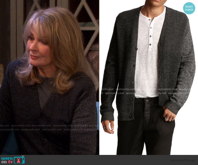 John Varvatos Herringbone Easy-Fit Cardigan worn by Marlena Evans (Deidre Hall) on Days of our Lives