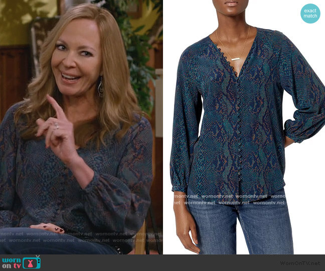 Joie Shariana Silk Snakeskin Print Top worn by Bonnie Plunkett (Allison Janney) on Mom