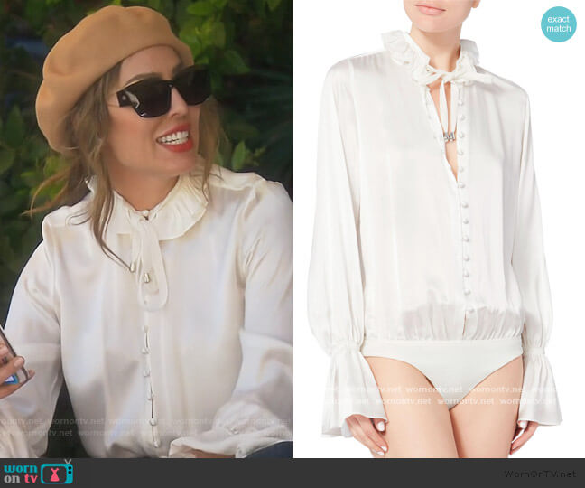 Jonathan Simkhai Ruffle Button-down Bodysuit worn by Kelly Dodd on The Real Housewives of Orange County