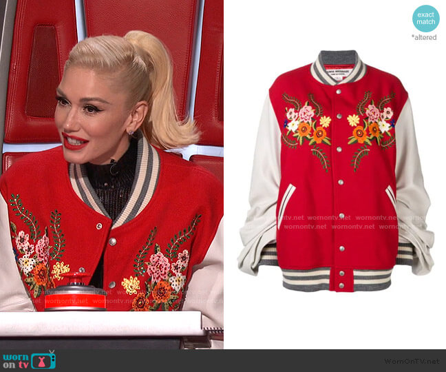 Junya Watanabe Embroidered Wool-Blend Bomber Jacket worn by Gwen Stefani on The Voice