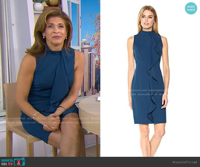 Adrianna Papell Knit Crepe Mock Neck Sheath Dress worn by Hoda Kotb on Today