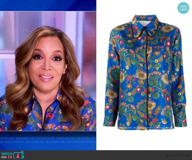 La Doublej x Mantero Rodeo Thistle Blu print Shirt worn by Sunny Hostin on The View