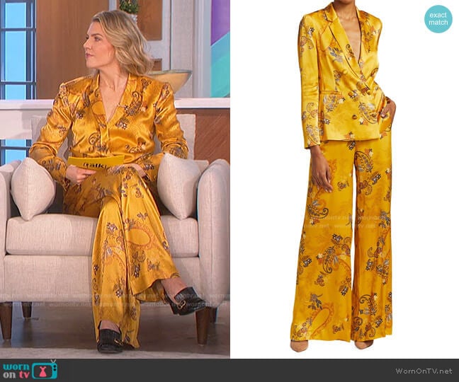 L'Agence Colin Paisley Double-Breasted Satin Blazer worn by Amanda Kloots on The Talk