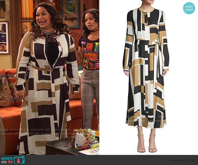 Lafayette 148 New York Emberly Graphic Colorblock Maxi Shirtdress worn by Raven Baxter (Raven-Symoné) on Ravens Home