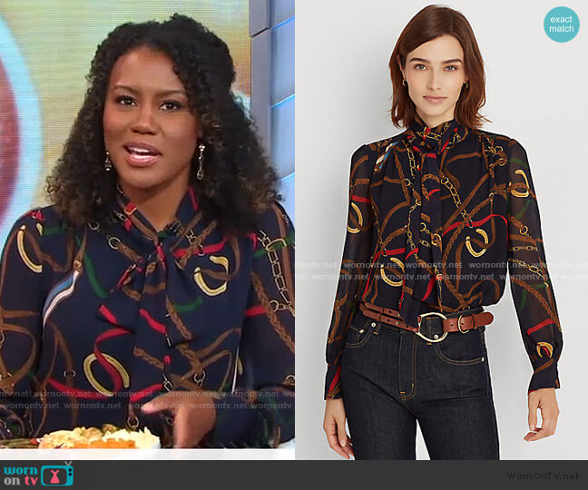Ralph Lauren Print Georgette Tie-Neck Top worn by Janai Norman on Good Morning America
