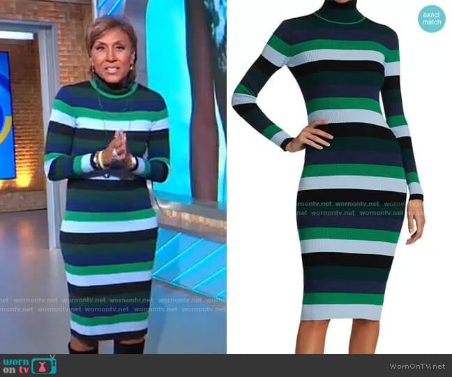 Staud Lisa Striped Knit Turtleneck Dress worn by Robin Roberts on Good Morning America