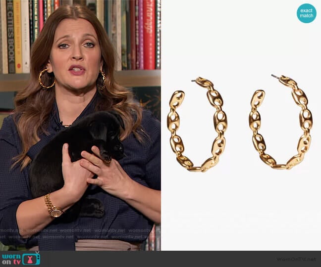 Lizzie Fortunato Chain Link Hoop Earrings worn by Drew Barrymore on The Drew Barrymore Show