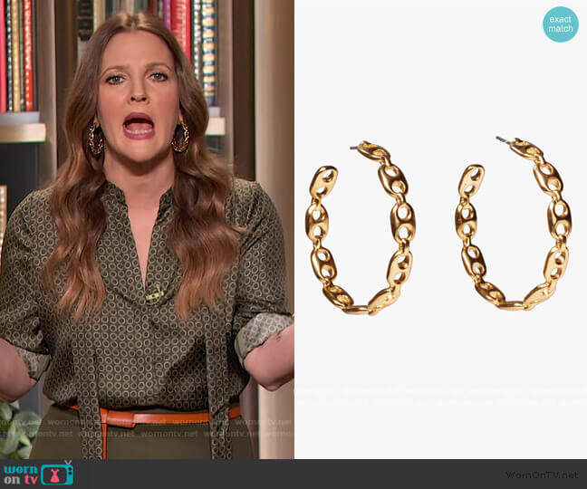 Lizzie Fortunato Chain Link Hoop Earrings worn by Drew Barrymore on The Drew Barrymore Show