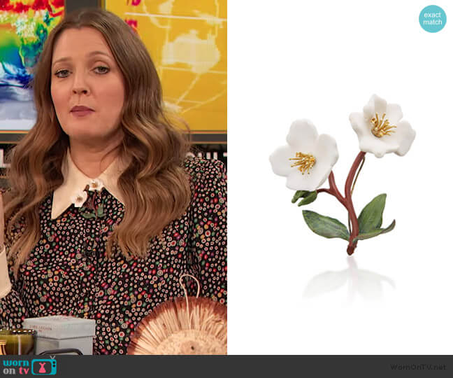 Luz Camino Ceramic and Gem-Set Flower Brooch worn by Drew Barrymore on The Drew Barrymore Show