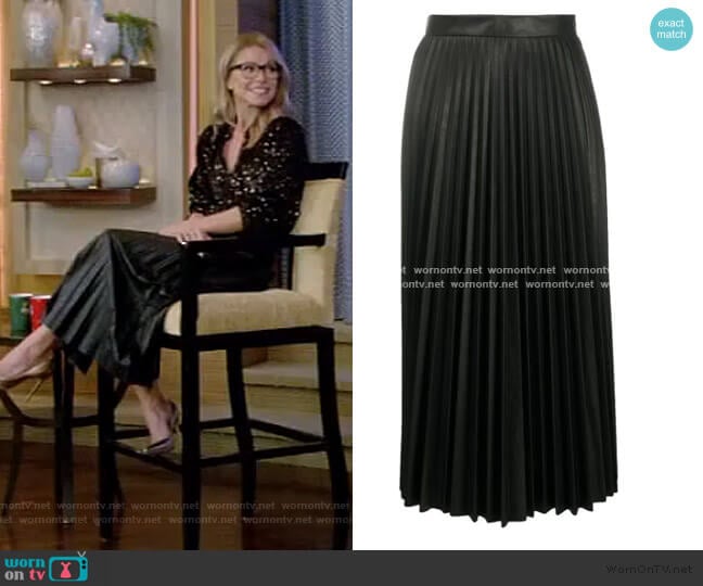 MM6 Maison Margiela Pleated Faux Leather Midi Skirt worn by Kelly Ripa on Live with Kelly and Mark