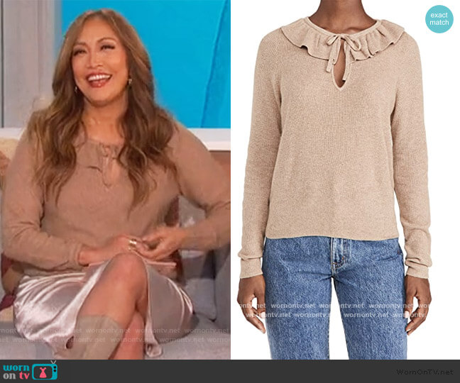 Madewell Catherine Ruffle Tie Neck Sweater worn by Carrie Inaba on The Talk