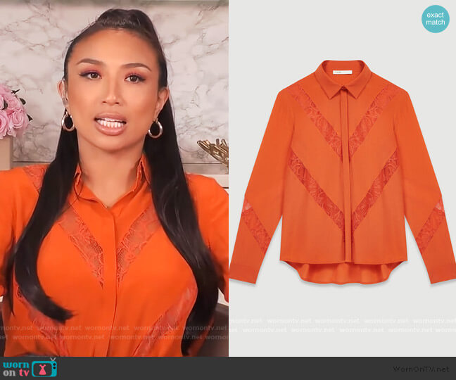 Maje Shirt with Lace Insert worn by Jeannie Mai on The Real