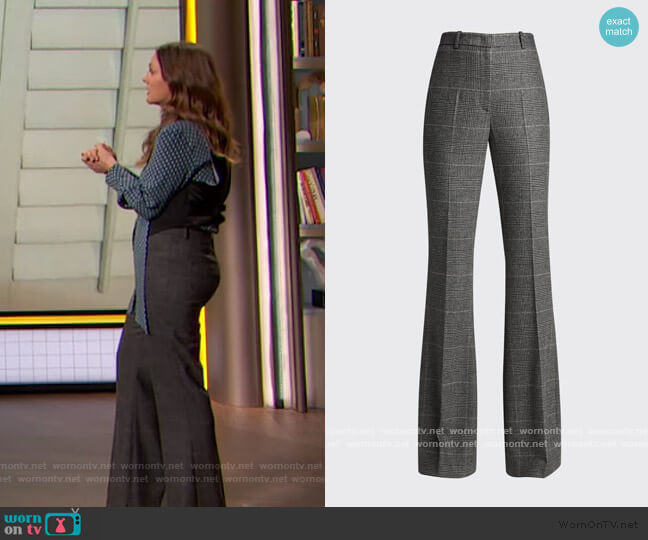 Michael Kors Charlie Glen Plaid Flare-Leg Pants worn by Drew Barrymore on The Drew Barrymore Show