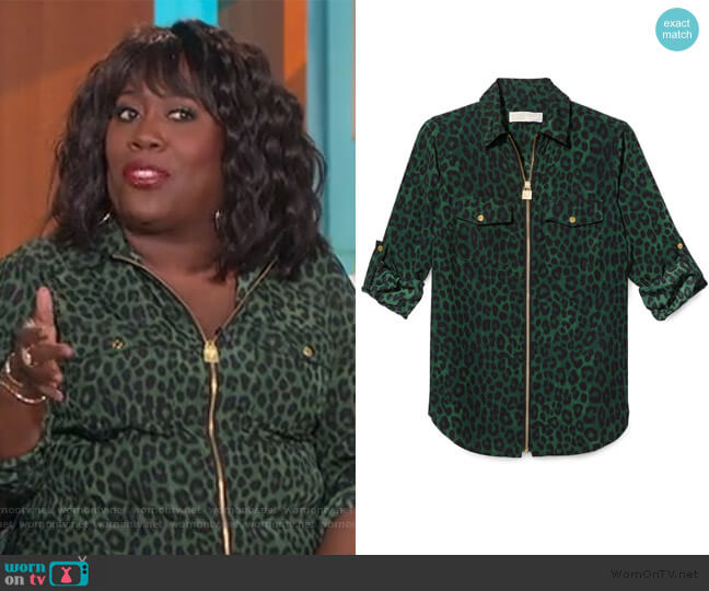 MICHAEL Michael Kors Mega Cheetah-Print Zip Shirt worn by Sheryl Underwood on The Talk