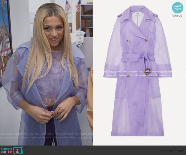 Nanushka Tuscan belted organza trench coat worn by Lexi (Josie Totah) on Saved By The Bell