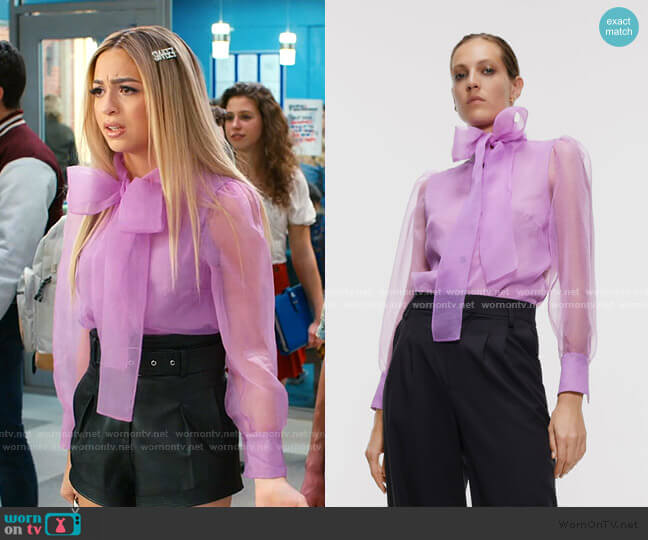Zara Organza Blouse with Bow Detail worn by Lexi (Josie Totah) on Saved By The Bell