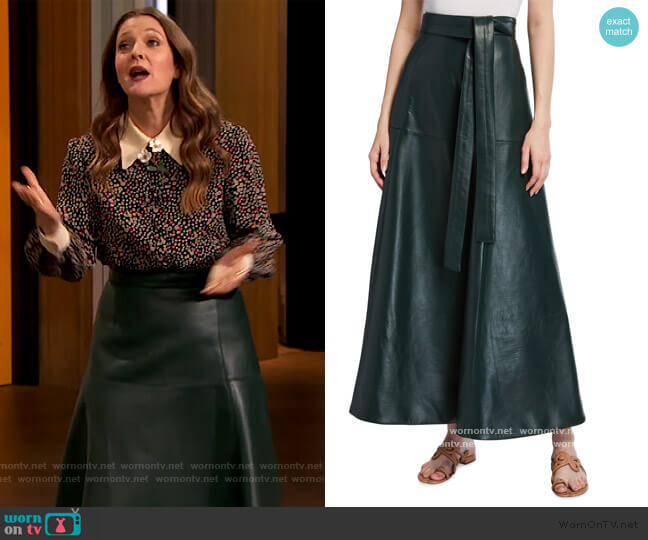 Oscar de la Renta Long Leather Skirt worn by Drew Barrymore on The Drew Barrymore Show
