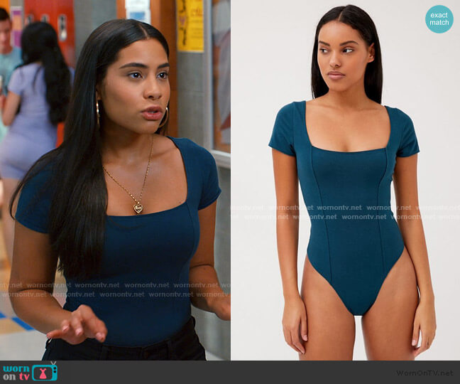 Out From Under Susan Square Neck Bodysuit worn by Daisy (Haskiri Velazquez) on Saved By The Bell