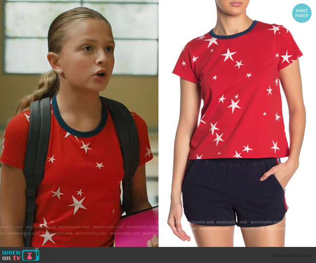 Pam and Gela Star Print Logo Crop Ringer Tee worn by Anna-Kat Otto (Giselle Eisenberg) on American Housewife