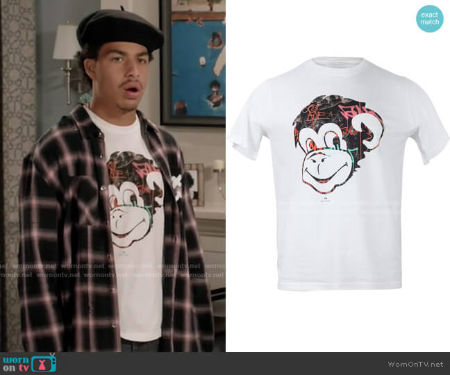 Paul Smith Graffiti Monkey T-shirt worn by Andre Johnson Jr (Marcus Scribner) on Black-ish
