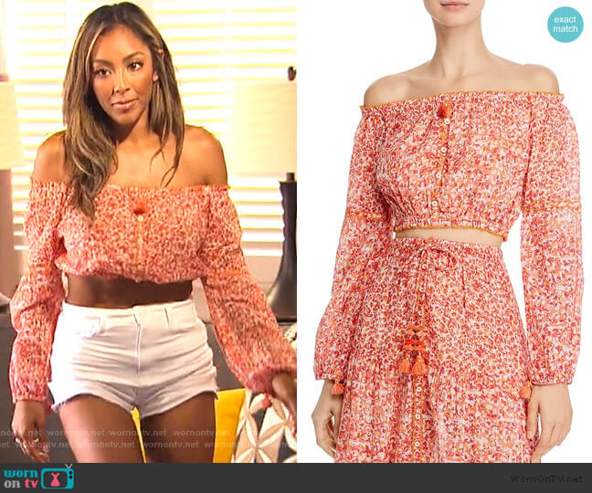 Poupette St. Barth Rachel Off-The-Shoulder Top worn by Tayshia Adams on The Bachelorette