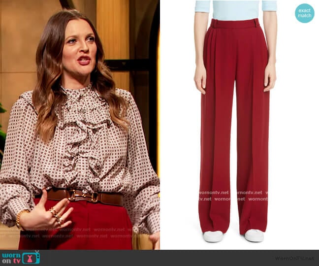 Rosetta Getty Pleated Wide Leg Wool Trousers worn by Drew Barrymore on The Drew Barrymore Show