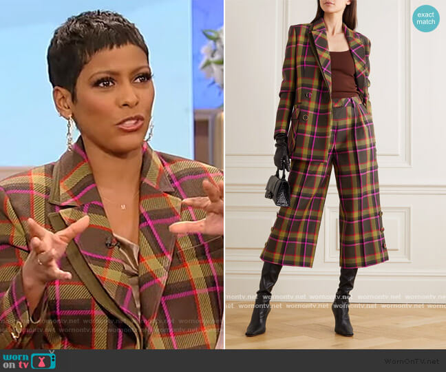 Double-breasted checked wool-drill blazer Ralph & Russo worn by Tamron Hall on Tamron Hall Show