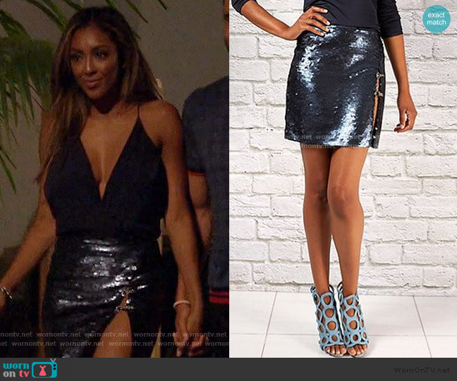 Randi Rahm Sly Sequin Mini Skirt worn by Tayshia Adams on The Bachelorette