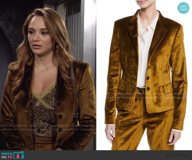Rag & Bone Rei Velvet Blazer worn by Summer Newman (Hunter King) on The Young and the Restless