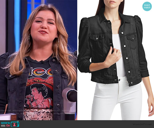 Retrofete Ada Puff-Sleeve Distressed Denim Jacket worn by Kelly Clarkson on The Kelly Clarkson Show