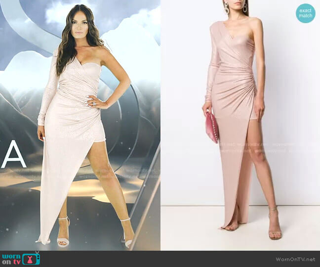 Alexandre Vauthier Rhinestone-Embellished One-Sleeve Dress worn by Lisa Barlow on The Real Housewives of Salt Lake City