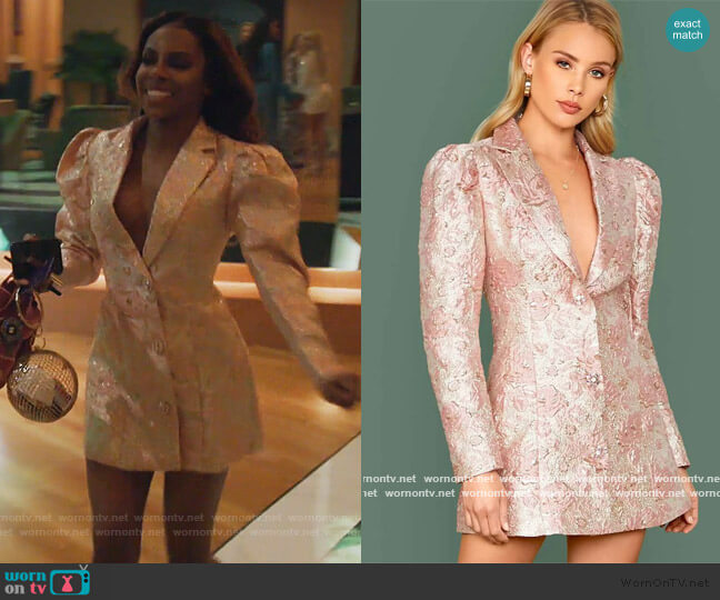 Shein Notched Collar Floral Jacquard Blazer Dress worn by Candiace Dillard Bassett on The Real Housewives of Potomac