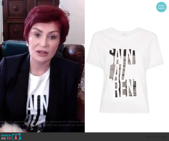 Saint Laurent logo-print T-shirt worn by Sharon Osbourne on The Talk