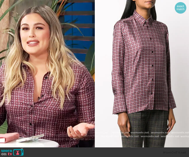Sandro Geometric floral-print silk-twill shirt worn by Carissa Loethen Culiner on E! News