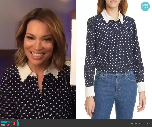 Tory Burch Scalloped Polka Dot Silk Shirt worn by Kit Hoover on Access Hollywood