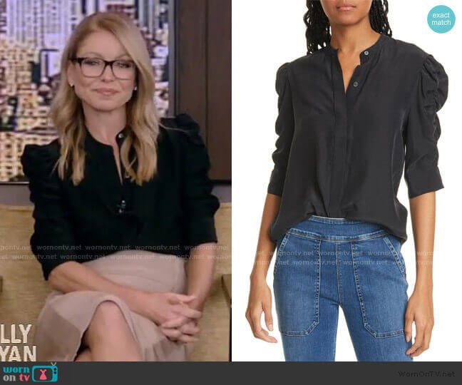 Frame Shirred Sleeve Silk Blouse worn by Kelly Ripa on Live with Kelly and Mark