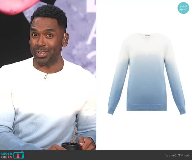 A.P.C. Skyline ombré tie-dye cotton sweater worn by Justin Sylvester on E! News