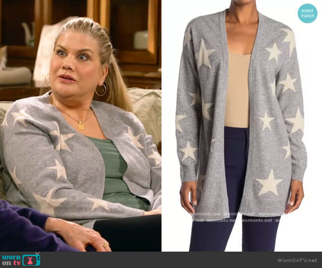 Magaschoni Star Open Front Cashmere Cardigan worn by Tammy Diffendorf (Kristen Johnston) on Mom