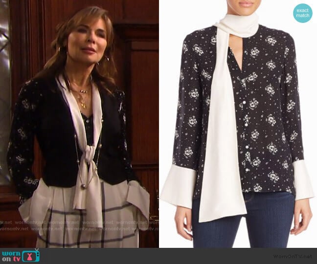 Cinq a Sept Stardust Rowan Silk Floral Top worn by Kate Roberts (Lauren Koslow) on Days of our Lives